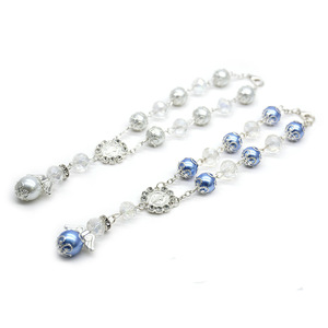 Bracelet chapelet en cristal, perles bleues et blanches, ailes d'ange, croix, bijoux religieux unisexes - Product Image 2