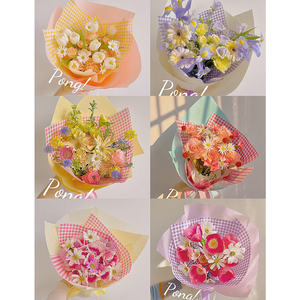 Checkered Floral Korean-style Semi-transparent Waterproof Glassine Wrapping Paper Single Side for Bouquets - Product Image 3