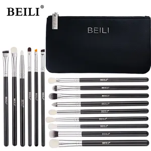 Beili 15Pcs Đen Mắt Trang Điểm Bàn Chải Tự Nhiên Dê Tóc Bóng Mắt Bút Kẻ Mắt Lông Mày Mắt Bộ Bàn Chải Tạo Nên Bàn Chải Thiết Lập Với Túi