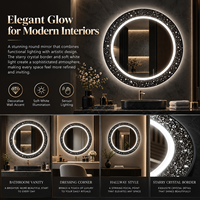 Miroir de salle de bain rond à LED avec bordure étoilée, capteur mains libres, éclairage blanc doux et accent décoratif mural