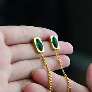 ผู้ผลิตต่างหูแบบติดหู ต่างหูสแตนเลสคลาสสิก ต่างหูระย้าพู่มรกต ต่างหูยาวสำหรับผู้หญิง - Product Image 2