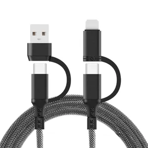 มัลติฟังก์ชั่น 60W Fishnet ถัก 4in1 ชาร์จเร็วประเภท c ถึงประเภท c สาย 3A สายชาร์จ USB C