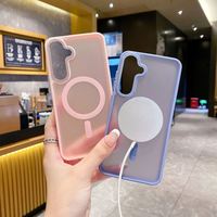 Coque de téléphone magnétique de luxe pour Samsung S24 S23 Ultra S22 Plus Housse de charge sans fil à aimant transparent mat avec cadre de caméra en métal