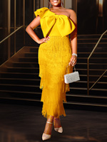 New Sexy Low Cut Deep V-neck Dress Birthday Tassel One Step Dress Bodycon Plus Size Dress