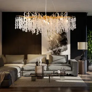 63in Low Shipping Classic Rectangular light Branch Brass Crystal Pendant Chandelier for Dining Room Kitchen lamp