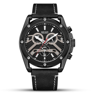 Orologi da <span class=keywords><strong>Uomo</strong></span> Neri alla Moda Megir 2120 in Offerta, <span class=keywords><strong>Orologio</strong></span> da Polso con Cinturino in Pelle per Ragazzi, Jam Tangan Polos - Product Image 6