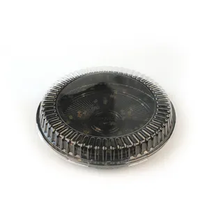 处置取出盘32厘米食品托盘一次性大黑色圆形容器塑料寿司盒外卖