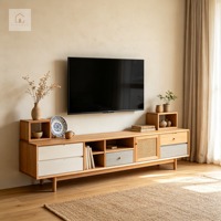 Mueble de TV moderno minimalista XINGRUO, unidad de pared integrada con acabado en nogal, conjunto de muebles multimedia personalizado.