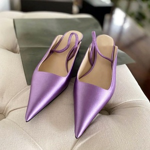 ใหม่แฟชั่นต่ำราคาไมโครไฟเบอร์ Royal สีม่วงชี้ Toe สายคล้องคอหนัง Outwear งานแต่งงานรองเท้าส้นสูงผู้หญิงปั๊ม - Product Image 6