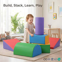 Ensemble de blocs de construction souples en mousse de cuir PU multicolores, 5-6 pièces, formes géométriques : cylindre, cube, triangle, demi-cercle, tige