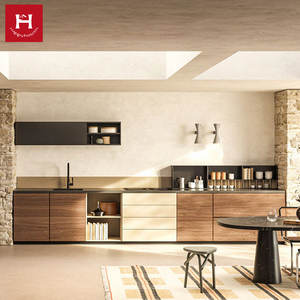 HAPPY HOUSES Meubles de <span class=keywords><strong>cuisine</strong></span> en bois massif avec placage de noyer, style Wabi-Sabi, ensemble moderne sur mesure pour villa, armoire de rangement - Product Image 1