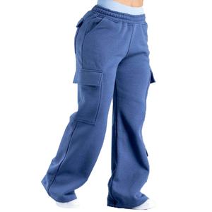 Custom Women's <b>High</b> Quality <b>Cargo</b> Sweatpants Breathable Athletic Joggers with Elastic <b>Waist</b> Closure Straight Leg Wide Pants - Product Image 2