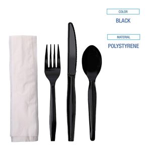 Kit de couverts en papier et plastique quatre pièces Boardwalk, noir, fourchette/couteau/serviette/cuillère à café, 250/carton - Product Image 6