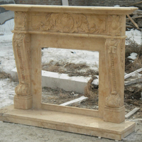 Poêle en pierre d'intérieur beige sculpté à la main à bas prix, style antique moderne, cheminée en marbre entourée de manteaux