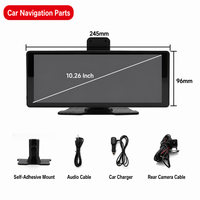 Layar Carplay Portabel 10,26 Inci, Navigasi Mobil GPS, Android Auto, Pemutar Video Multimedia PND dengan Kamera Depan Belakang
