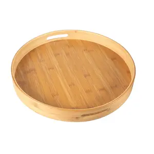 Top Selling Round Shape High Quality Customize Modern Natural Round Wooden Bamboo Snack Serving Set wood Food Tray
