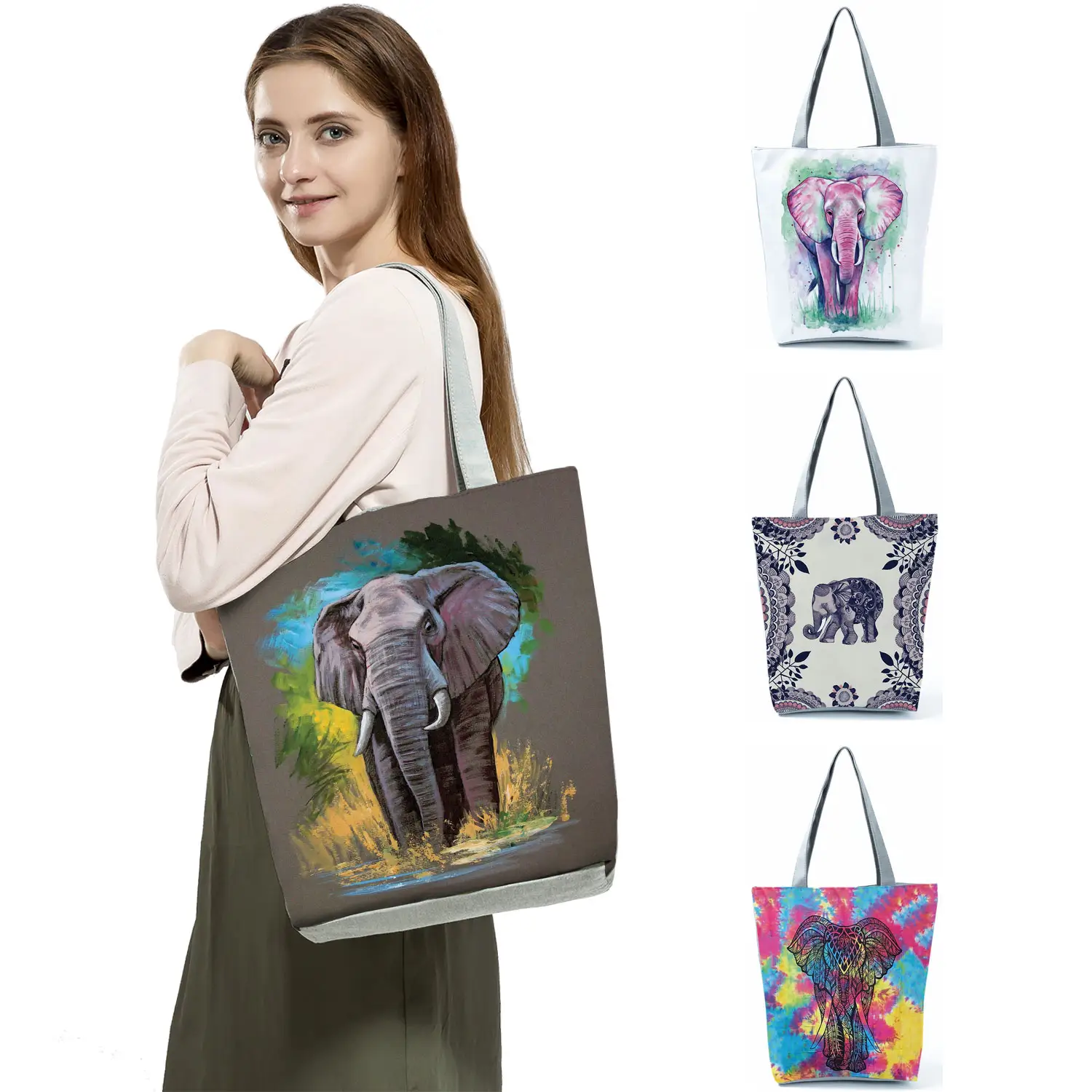 Decorate Well Custom Elephant Roads Sunrise And Sunset Animal Nature Women Fashion PU Leather Handbag Casual Shoulder Tote Bag with Zipper