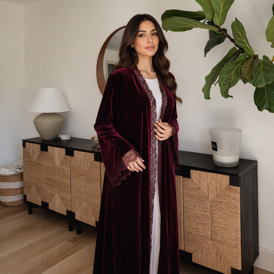 Mexizo 2026 New Dubai Style Abaya 2026 Autumn Winter Velvet Lace Abaya ...