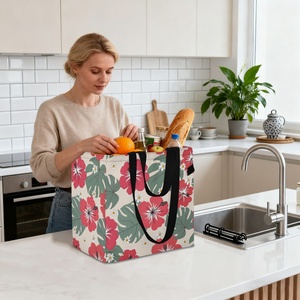 Hawaiian Customized Hau Printing Large Reusable Recyclable Waterproof Woven Polyester Tote <b>Bag</b> <b>Folding</b> Supermarket Shopping <b>Bag</b> - Product Image 6