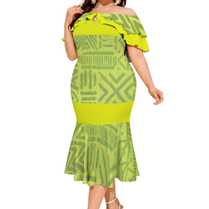 Robe queue de poisson Style <span class=keywords><strong>Melanesia</strong></span>, grande taille 8XL, personnalisé, polynésien Elei Tribal Design, robe décontractée, Double volants, jupe queue de poisson - Product Image 4