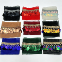 Accessoires de danse : Dentelle à mailles superposées, paillettes dorées saupoudrées, perles irisées réversibles, rubans tissés