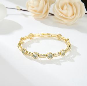 Chinesischer feiner Schmuck CZ Zirkonia Haupt diamant stein Damenmode 14 Karat vergoldetes Tennis ketten armband - Product Image 4