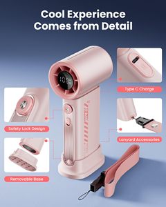 Mini ventilateur portatif rechargeable 3600mAh, ventilateur turbo portable, 150 vitesses de ventilation réglables, ventilateur de bureau pour le camping en plein air - Product Image 5
