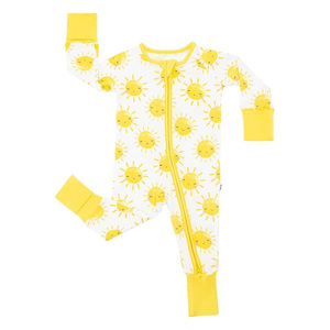 Manopla plegable y pié Pijamas Trajes de bebé recién nacido Mameluco Mangas largas Monos de temporada completa Impresión Zip Bambú Zipsuits - Product Image 1