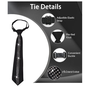 Corbata Negra con Pedrería Ajustable, Corbata de Lazo Informal para Mujer, Corbata de Negocios Informal, Patrón Geométrico de Poliéster - Product Image 3