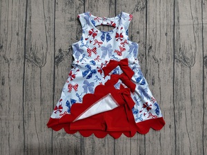 Précommande GSD387 – Robe-short sans manches à volants et nœuds pour bébé fille, idéale pour le yoga et les activités, vêtements pour enfants du 4 juillet – Vente en gros - Product Image 3