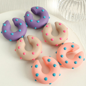 C-Shaped Ear Clips Women's Fashion Earrings Polka Dots <b>Beaded</b> <b>Plastic</b> Resin Daily Wear Summer 2024 Geometric Design EH505 - Product Image 2