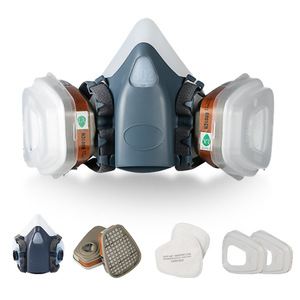 Masque à gaz demi-visage en silicone réutilisable anti-poussière à 3 couches avec filtre en coton et lunettes de protection pour la production chimique - Product Image 5