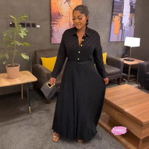 Abito chemisier da donna <span class=keywords><strong>taglie</strong></span> <span class=keywords><strong>forti</strong></span> in poliestere a maniche lunghe, plissettato, a trapezio, con vita definita e stampa G, nuova collezione autunno 26 - Product Image 3