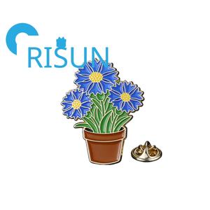 Spilla in Metallo Smaltato Personalizzata all'Ingrosso, Motivo Papavero e Fiore Blu, Gioiello Floreale, Distintivo Smaltato - Product Image 3