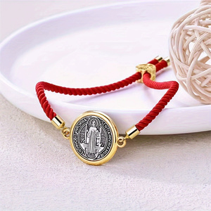 Braccialetti con ciondolo patrono KOMI per donna, braccialetto <span class=keywords><strong>rosario</strong></span> con medaglia di San Benedetto in <span class=keywords><strong>argento</strong></span>, braccialetto intrecciato con cordino, regalo per donna e uomo - Product Image 1