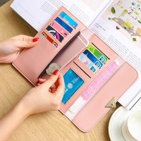 Dompet Ponsel Kulit PU untuk Wanita, Dompet Panjang Wanita, Tempat Kartu, Dompet Koin, Tas Clutch Motif Hati