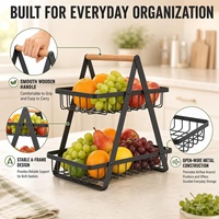 Panier en fil métallique moderne avec poignées en bois, paniers de rangement en maille d'acier au carbone, conteneurs de rangement pour aliments de cuisine