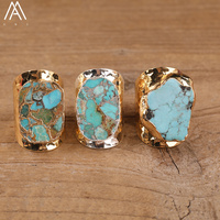 Bagues en turquoise naturelle, perles d'howlite, bague plaquée or 18 carats et argent pour femmes et hommes, bijoux incroyables