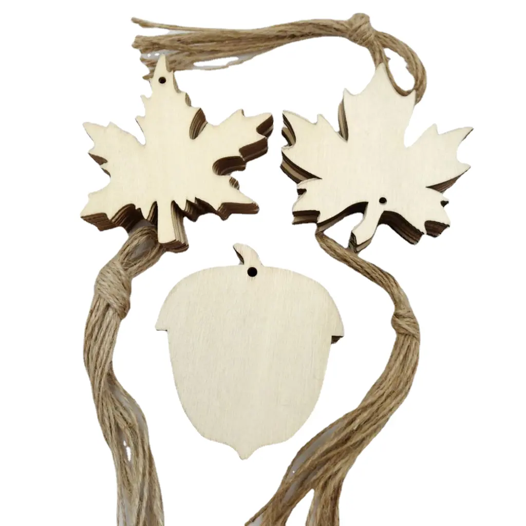 DIYログメープルリーフ \ ヘーゼルナッツ手作り木製工芸品の葉木製ペンダント10-麻ひも付きパッケージ