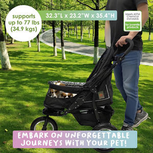 Poussette à trois roues élégante JXB pour la course à pied avec les chiens, poussette pour animaux de compagnie pour chiens de taille moyenne, roue avant pivotante et verrouillable - Product Image 2