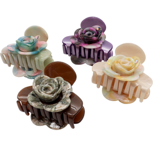 مشبك شعر أسيتات بتصميم زهور، ملمس لامع، قبضة قوية، إكسسوارات شعر للاستخدام اليومي للشعر متوسط إلى كثيف - Product Image 6