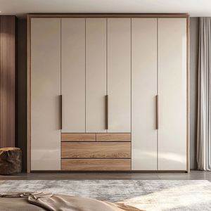 Armoire en bois moderne de luxe nordique pour chambre à coucher, design ouvert, éclairage, tiroirs, accessoires, taille personnalisée, mobilier contemporain - Product Image 2