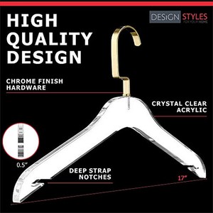 Clear Acrylic Clothes Hangers - Stylish and Heavy Duty .5 Inch Thick Premium Quality Closet <b>Clothing</b> Organizer With Gold Hooks - Product Image 2