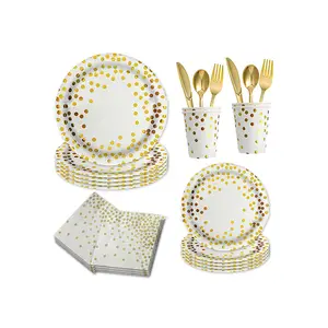 Biodegradable pretty paper plates set raw material solid paper plates disposable tableware