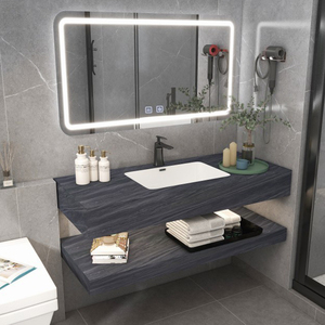 Meuble-lavabo flottant de haute qualité avec comptoir en marbre sur mesure, lavabo en pierre frittée, armoires de salle de bain avec miroir LED - Product Image 1