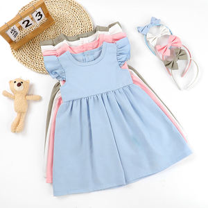 Vestidos de niñas de estilo simple personalizados, vestidos de algodón de lino para niñas pequeñas, ropa de niñas de verano transpirable al por mayor para niños pequeños - Product Image 2