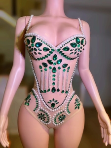 Body con strass di perle Sexy set tuta da discoteca da donna costumi da ballerina esotici DJ Singer Drag Show - Product Image 6
