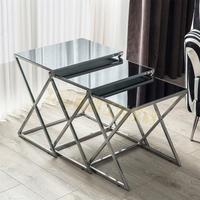 Meubles de salon, table basse centrale à pieds croisés, ensemble de tables basses modernes de luxe, 3 pièces, table d'appoint en verre