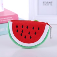 Tas penyimpan kartu anak, gaya Korea lucu tas penyimpanan kartun semangka mewah tas koin kecil semi-melingkar tas kunci dompet kartu