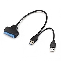 Câble USB 3.0 double vers SATA 7+15/22 broches en cuivre pour disque dur SSD 2,5/3,5 pouces avec port d'alimentation CC